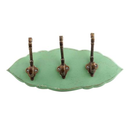 Green Antique Small Wall Wooden Iron Hooks